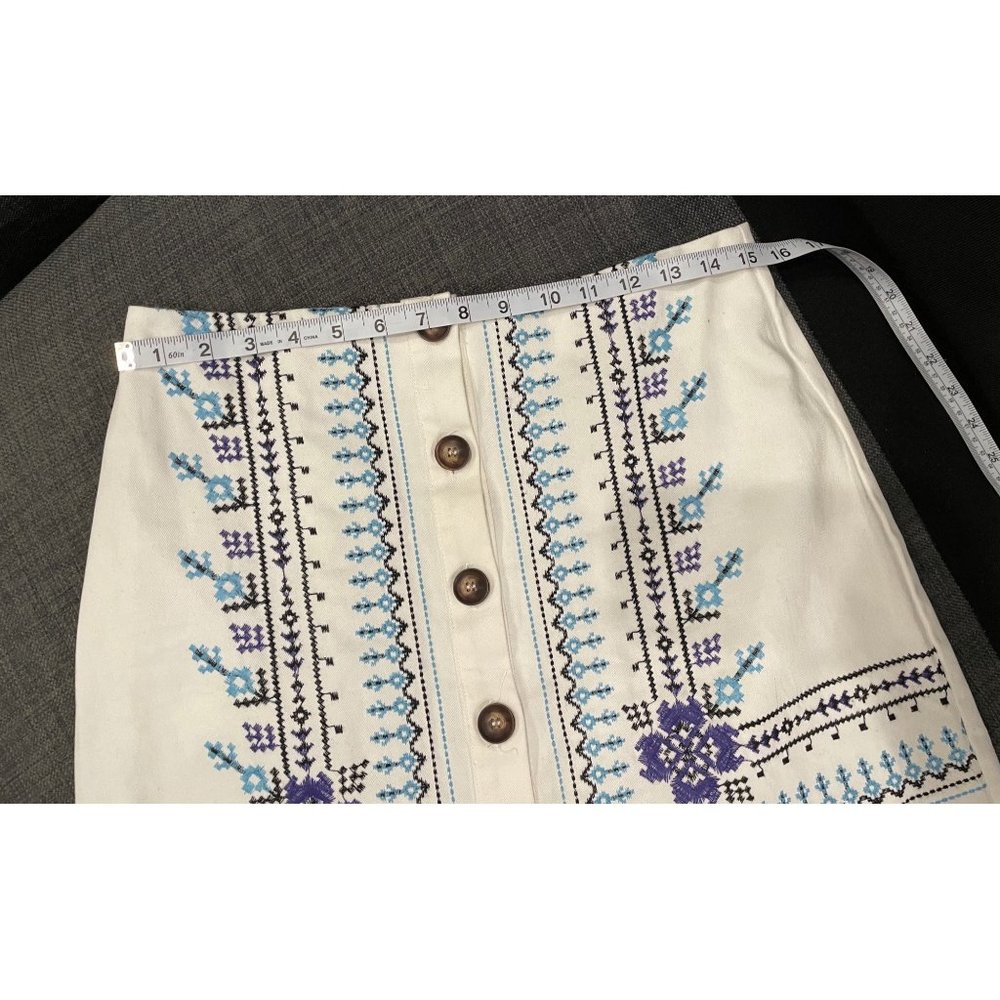 Blue Rain Embroidered Button Down Mini Skirt Sz M - image 4